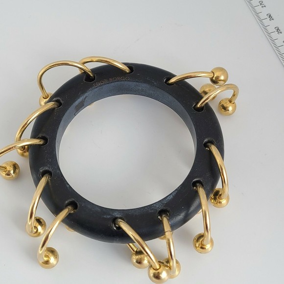 Eddie Borgo Bangle Black and Gold Tone Ball 3/4 Rings Bracelet - Picture 2 of 6